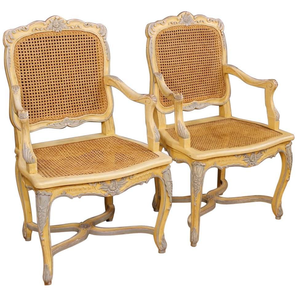 20th Century Pair of French Armchairs in Painted Wood