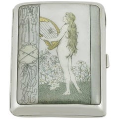 Art Nouveau Style Austro-Hungarian Silver and Enamel Cigarette/Card Case