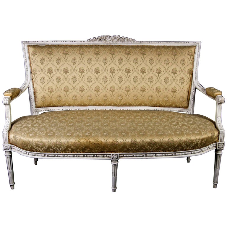 Swedish Gustavian Louis XVI Sofa, ThreeSeat, Late 19th Century White