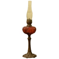 19th Century Cranberry Glass Oil Lamp