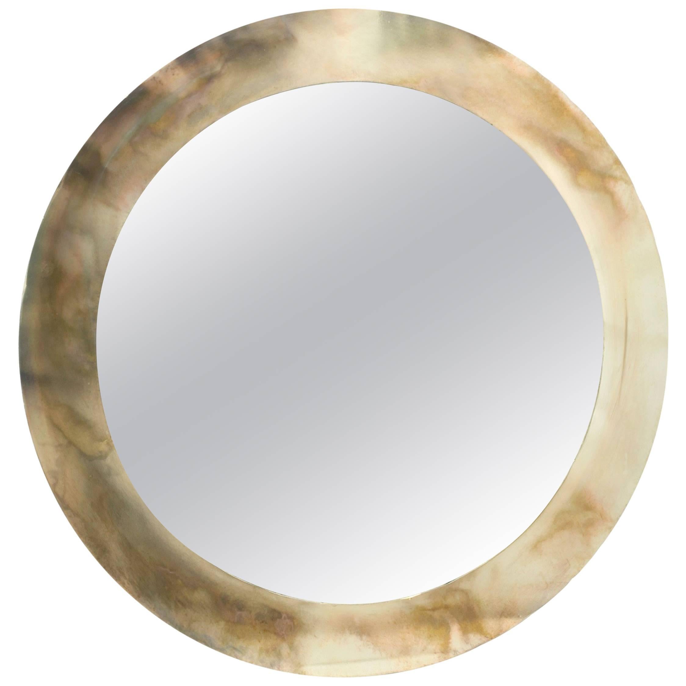 Hand-silvered Round Mirror with Gold, Silver, Iron and Copper
