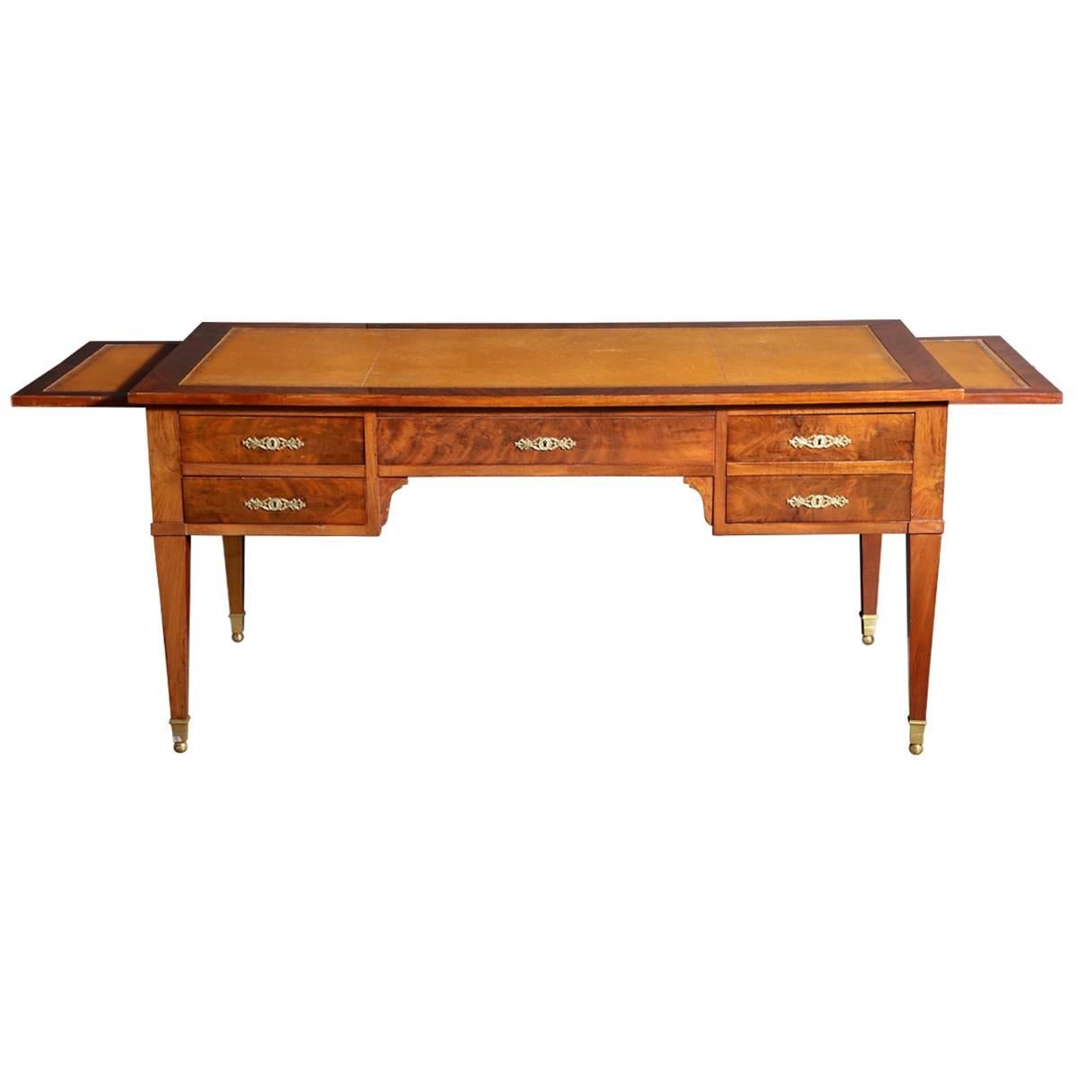 French Mahogany Leather Top Bureau Plat