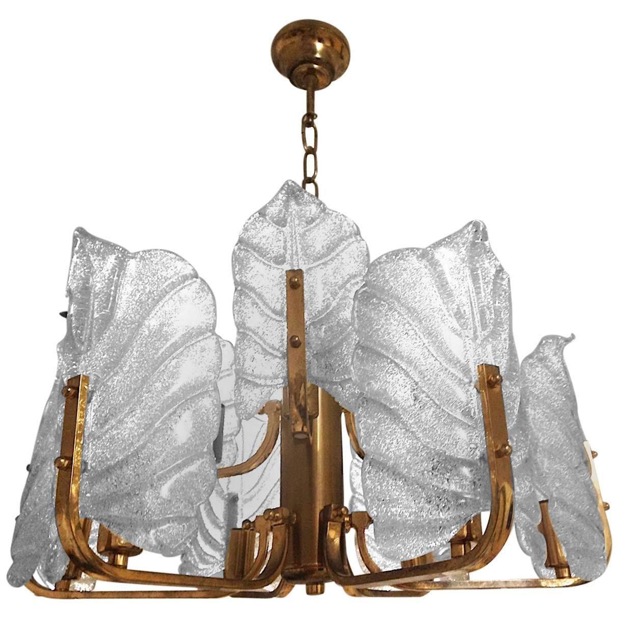 Carl Fagerlund chandelier by Orrefors with 9 Barovier & Toso Murano glass 1960