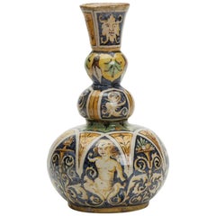 Vase italien ancien peint classique en majolique italienne du 19ème siècle