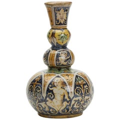 Antiguo Jarrón Italiano Pintado Maiolica Clásica Siglo XIX