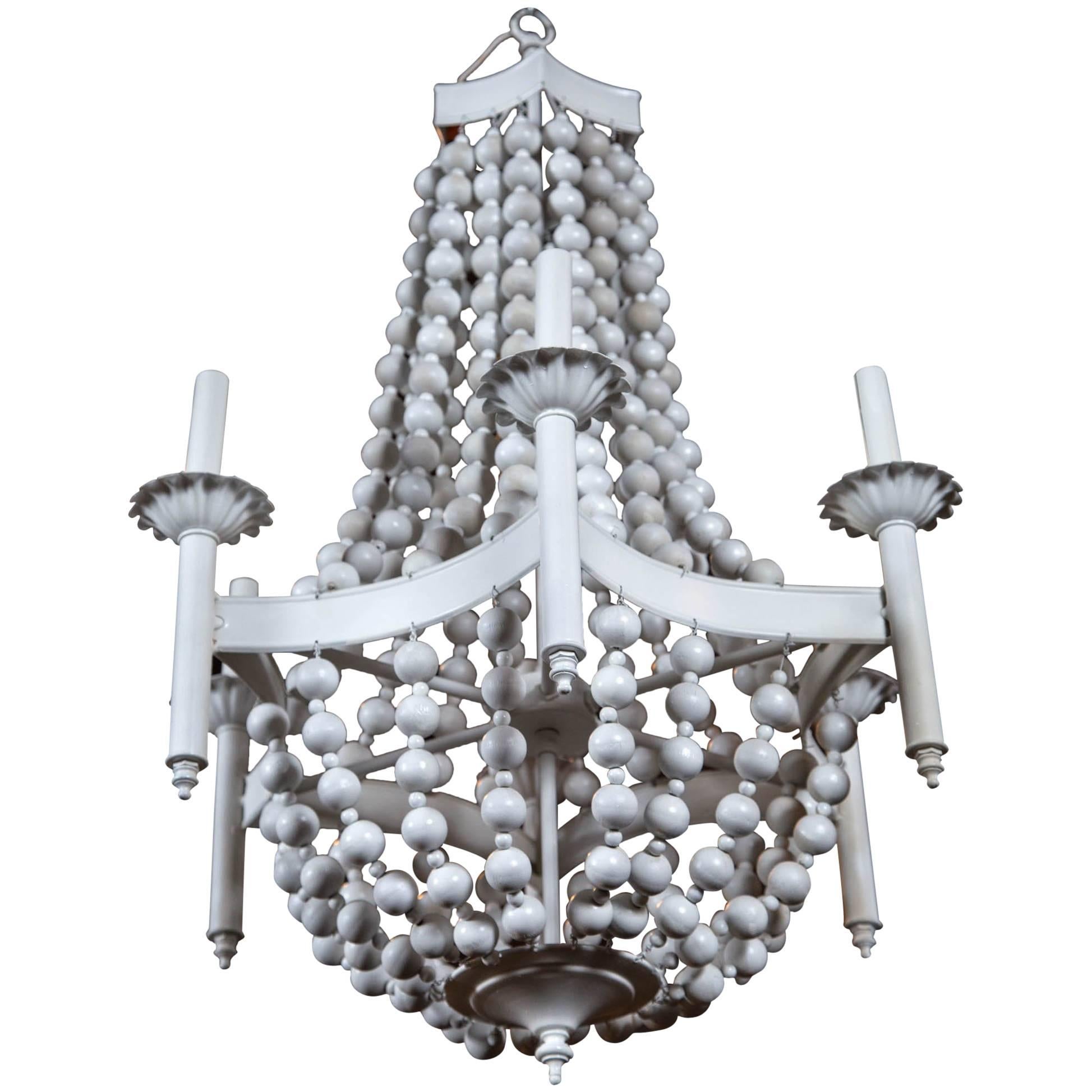 White Painted Wooden Ball Chandelier