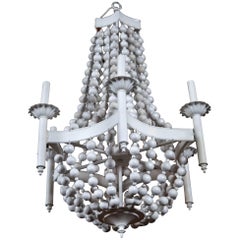 White Painted Wooden Ball Chandelier