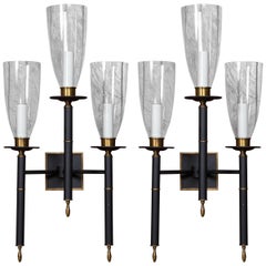 Vintage Pair of Triple Hurricane Sconces