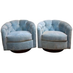 Pair of Tufted Milo Baughman Style Lounge Chairs