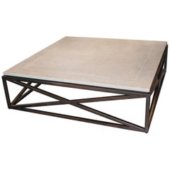 Lagos Azul Limestone Top on "X" Motif Steel Base