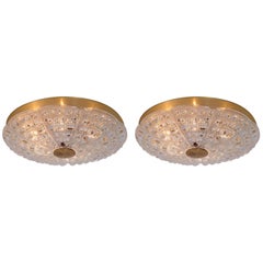 Pair of Huge Flush Mount by Carl Fagerlund for Orrefors in Glass and Brass