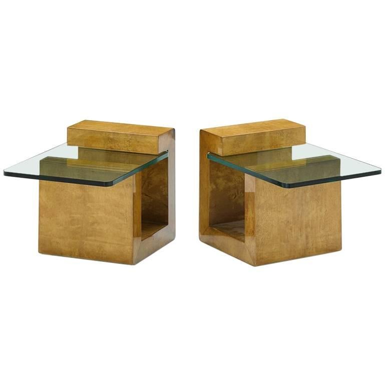 Pair of Modernist Lacquered Parchment Side Table by Karl Springer
