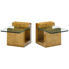 Vintage Pair of Modernist Lacquered Parchment Side Table by Karl Springer