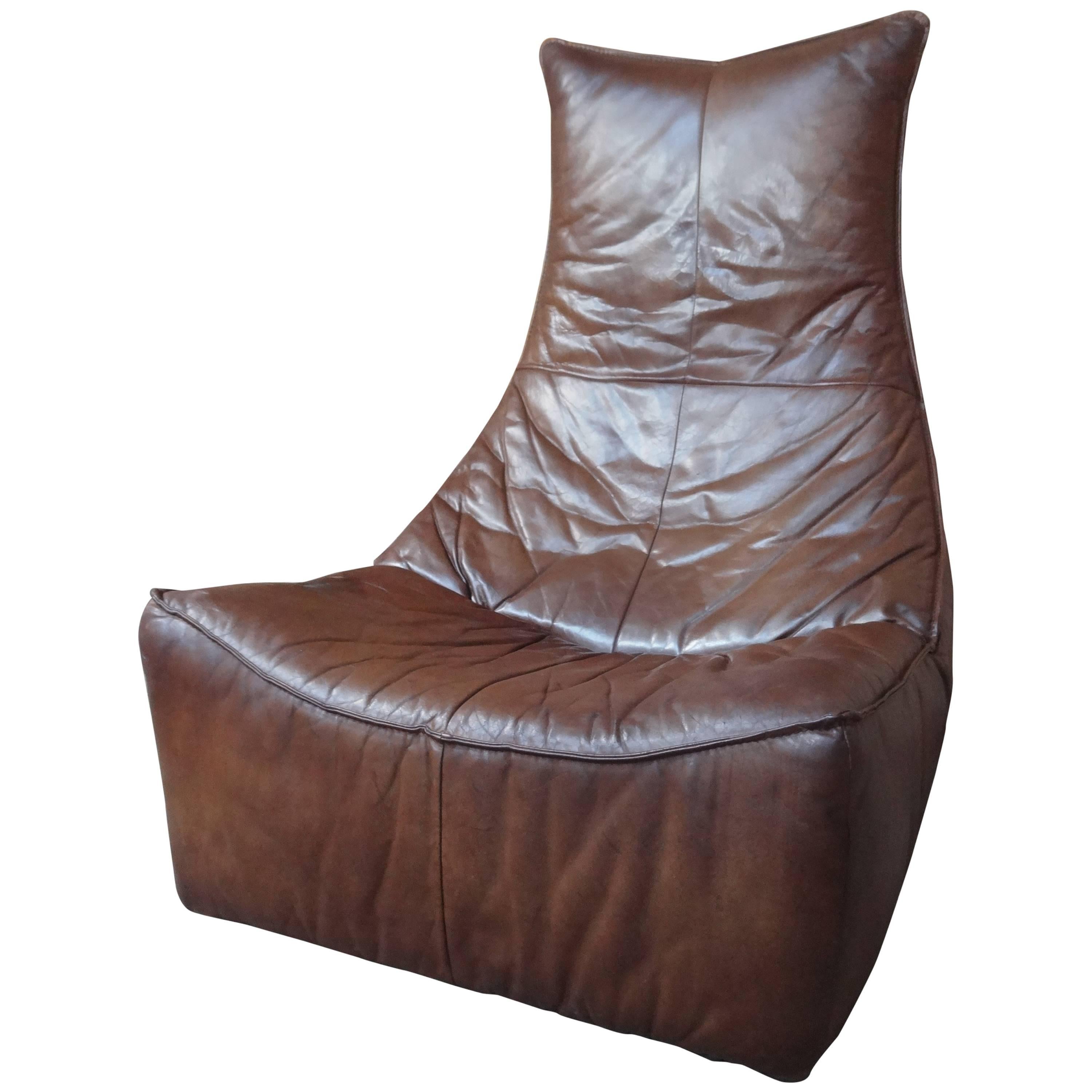 "The Rock" Gerard van den Berg Cognac Colored Leather Lounge Chair