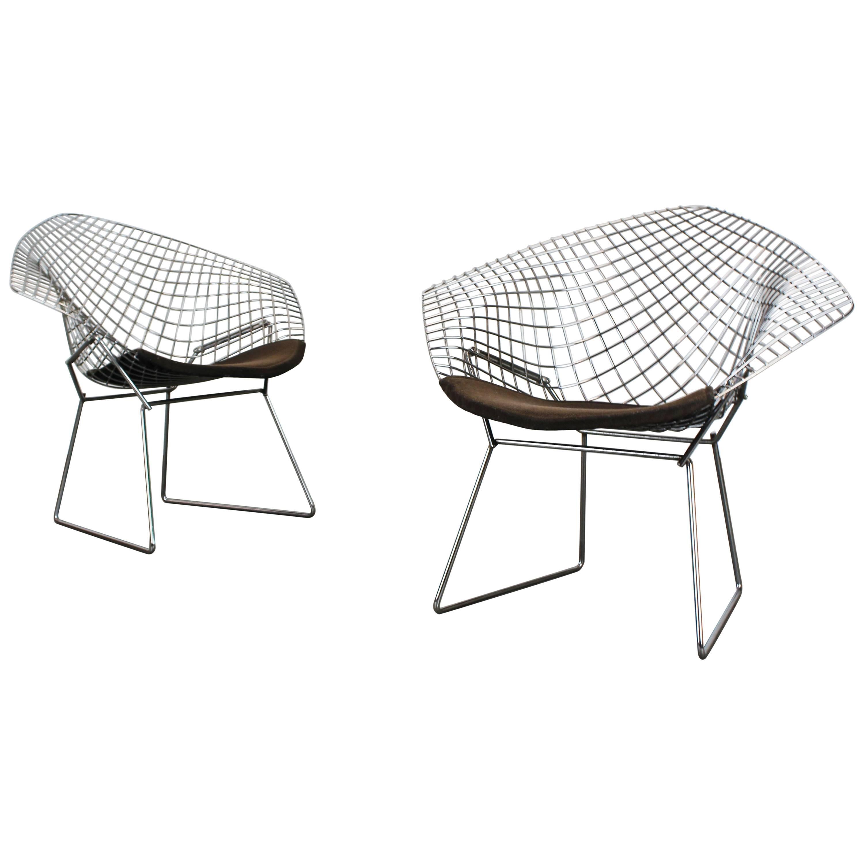 Set of Two Chrome Diamond Chairs by Harry Bertoia for Knoll, 1970, Grey