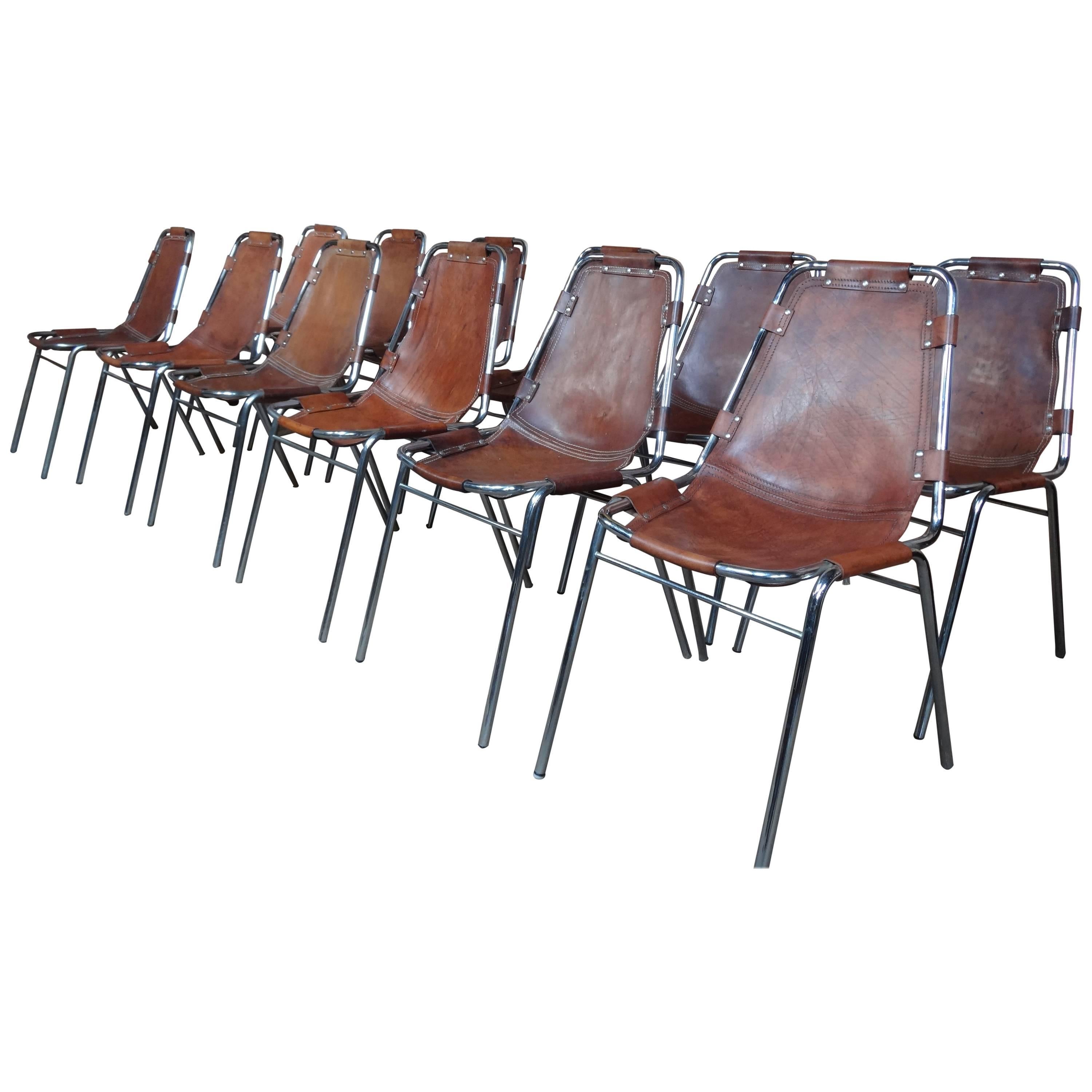 12 Les Arcs Dining Chairs Chosen by Charlotte Perriand for les Arcs France 1960s