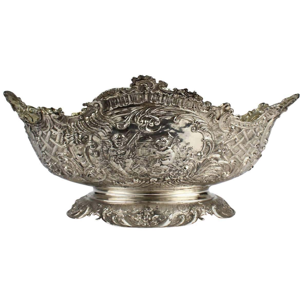 Silver Repousse Rococo 19th Century German Rococo Revival Repoussé 800 Silver Centerpiece or ...