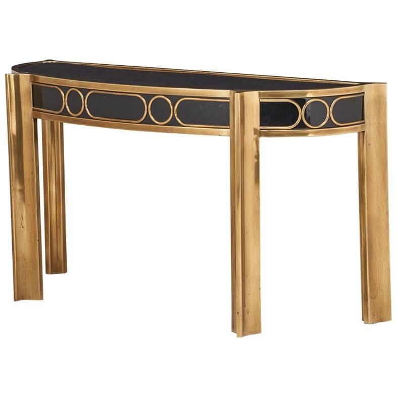 Patinated Brass Console Table with Enameled Wood by Mastercraft