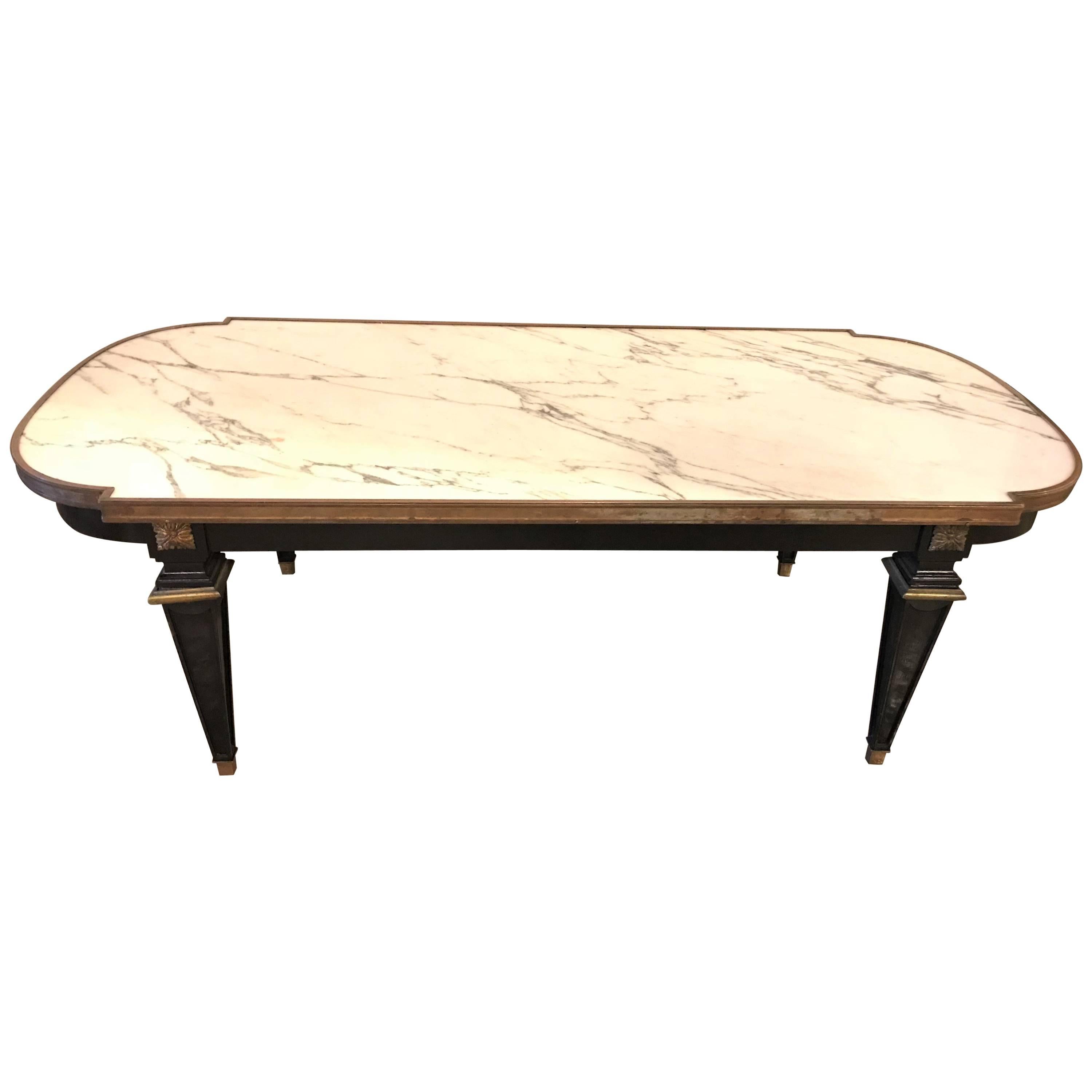 Louis XVI Style Hollywood Regency Ebonized Marble-Top Coffee Table by Jansen