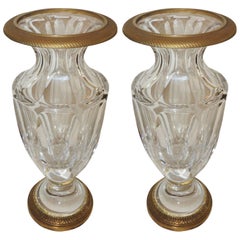 Wonderful Pair of French Empire Gilt Dore Bronze Fluted Crystal Ormolu Urn Vases