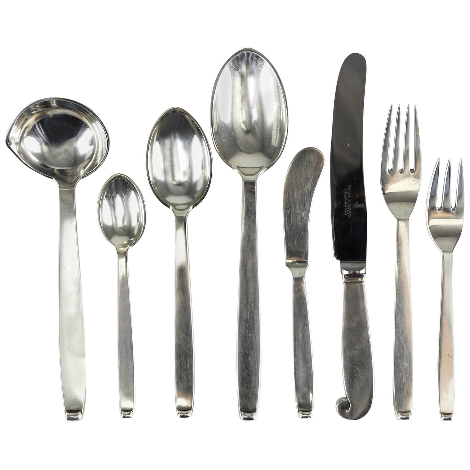 Five-Piece Flatware Service for Eight by Evald Nielsen Danish Silver, Pattern 29 For Sale