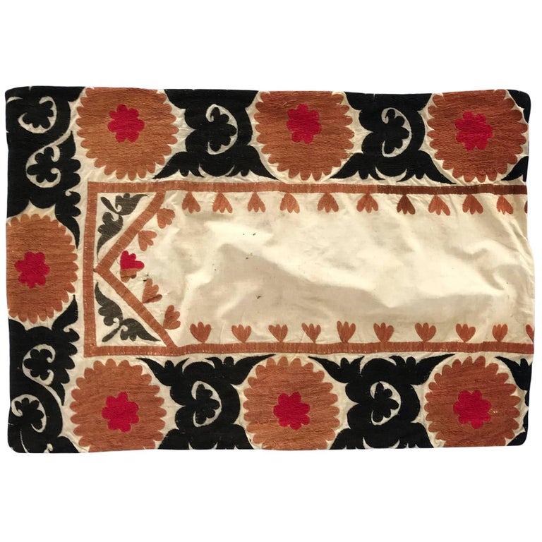 Oversized Vintage Suzani Embroidered Floor or Pet Pillow For Sale at 1stdibs