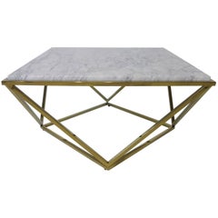 Milo Baughman Styled Brass and Italian Marble Coffee Table 