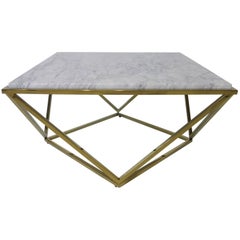 Milo Baughman Styled Brass and Italian Marble Coffee Table