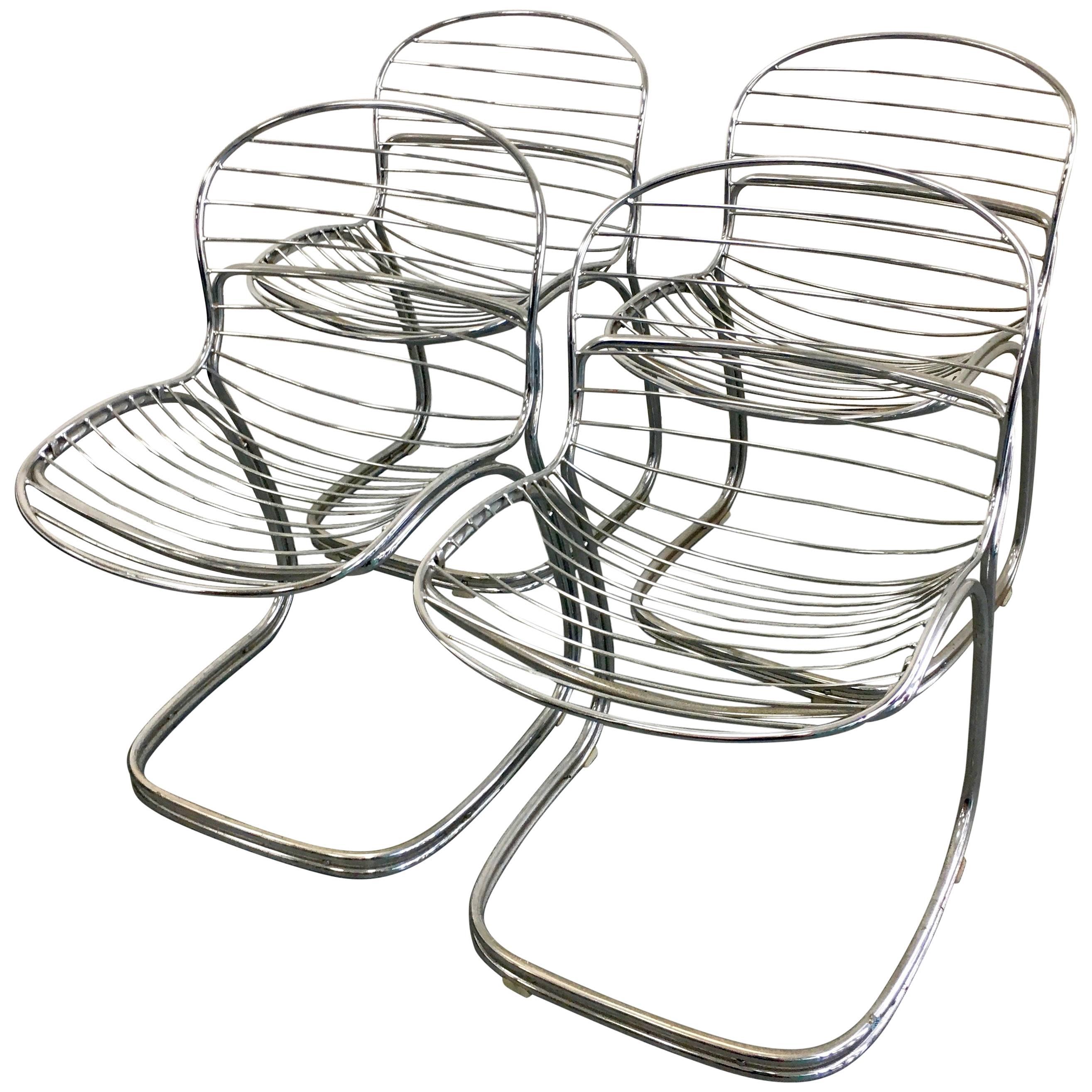 Four Italian Gaston Rinaldi Sabrina Chrome Chairs with Custom Cushion