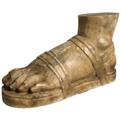 Grand Tour Carved Marble Model of a Roman Sandaled Foot, Late 19th Century