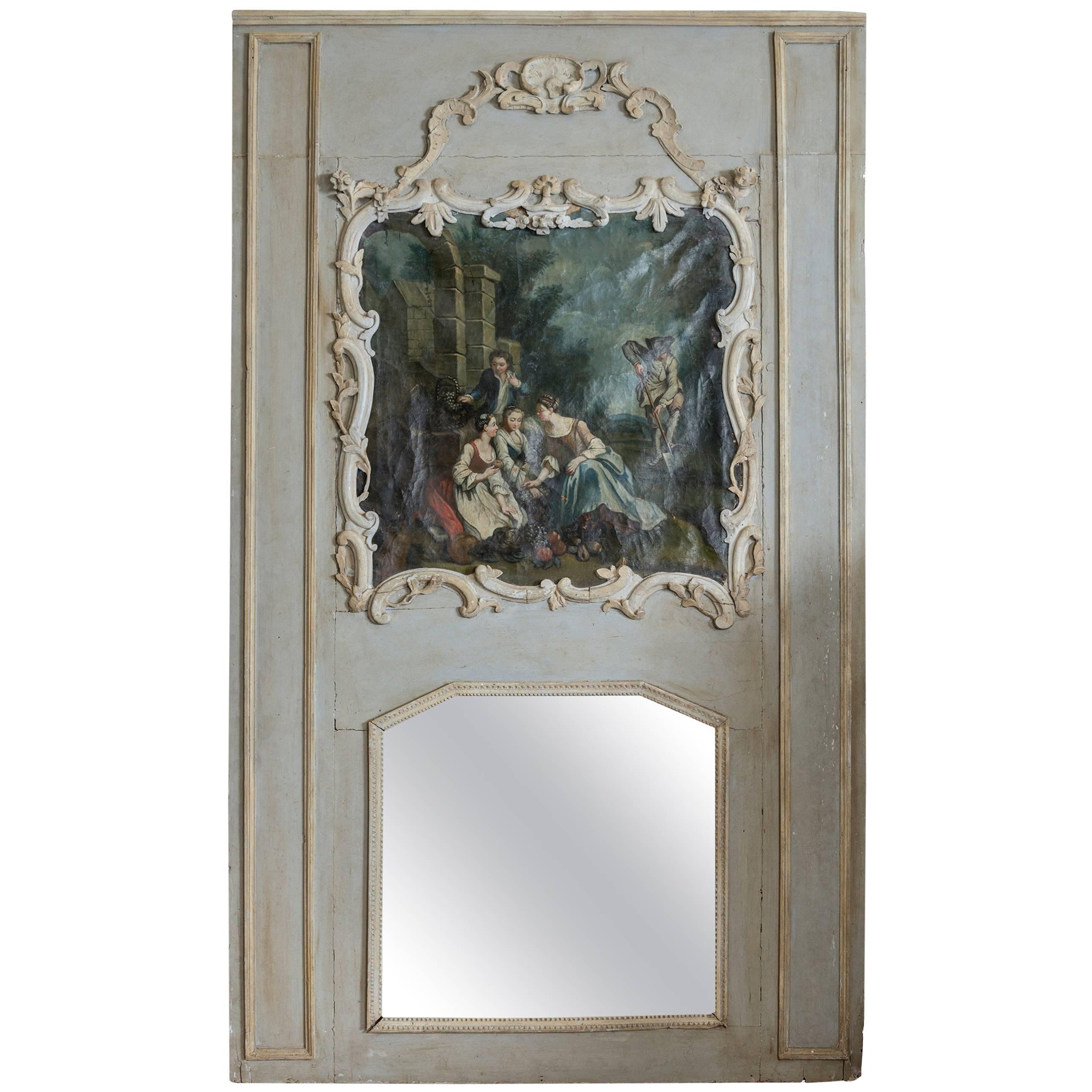 Louis XV Large Decorative Trumeau Mirror For Sale