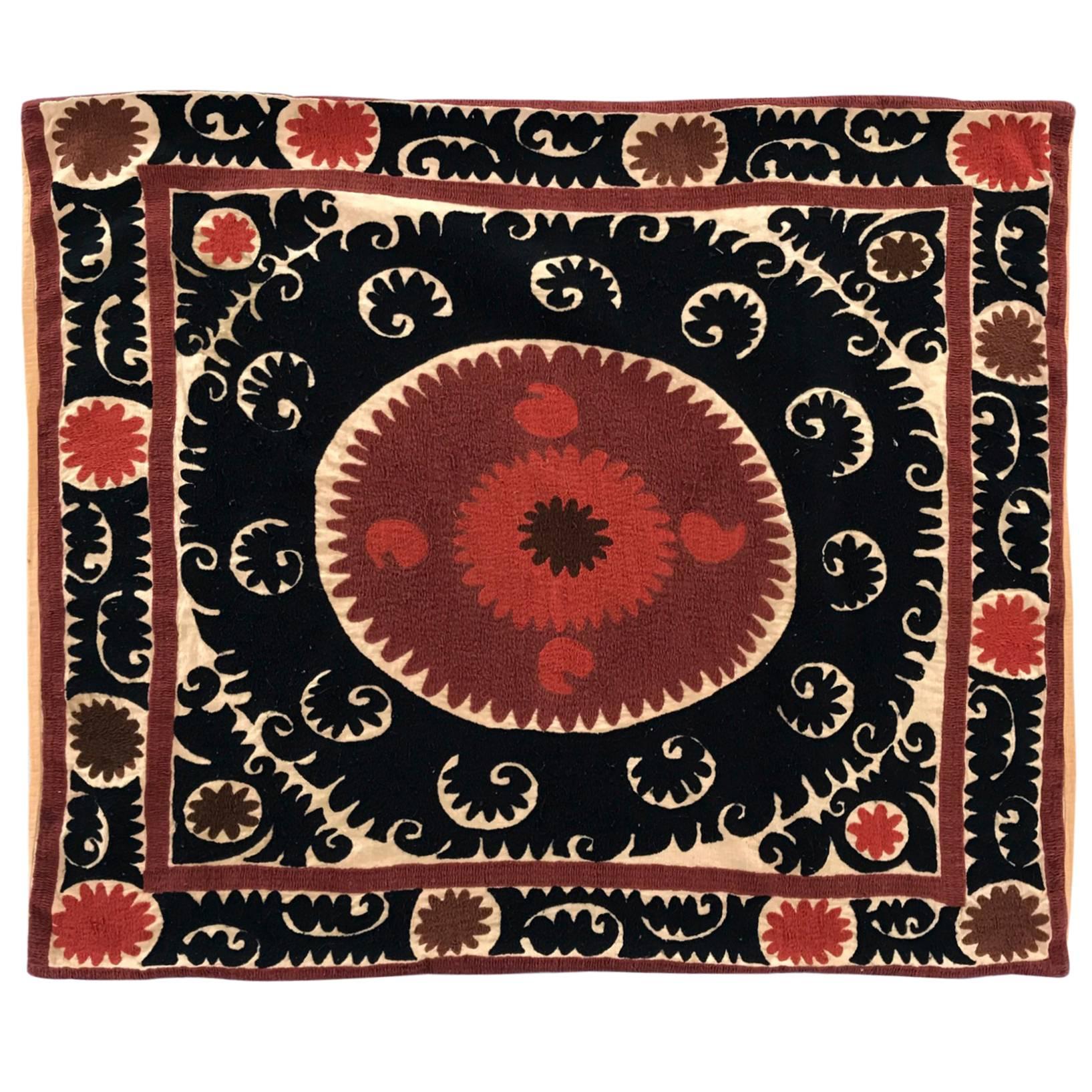 Oversized Vintage Suzani Embroidered Floor or Pet Pillow For Sale