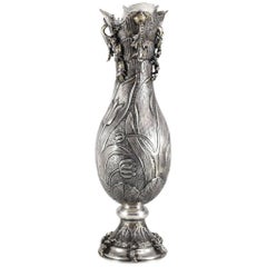 Continental 900 Silver Niello Hand-Hammered Footed Vase