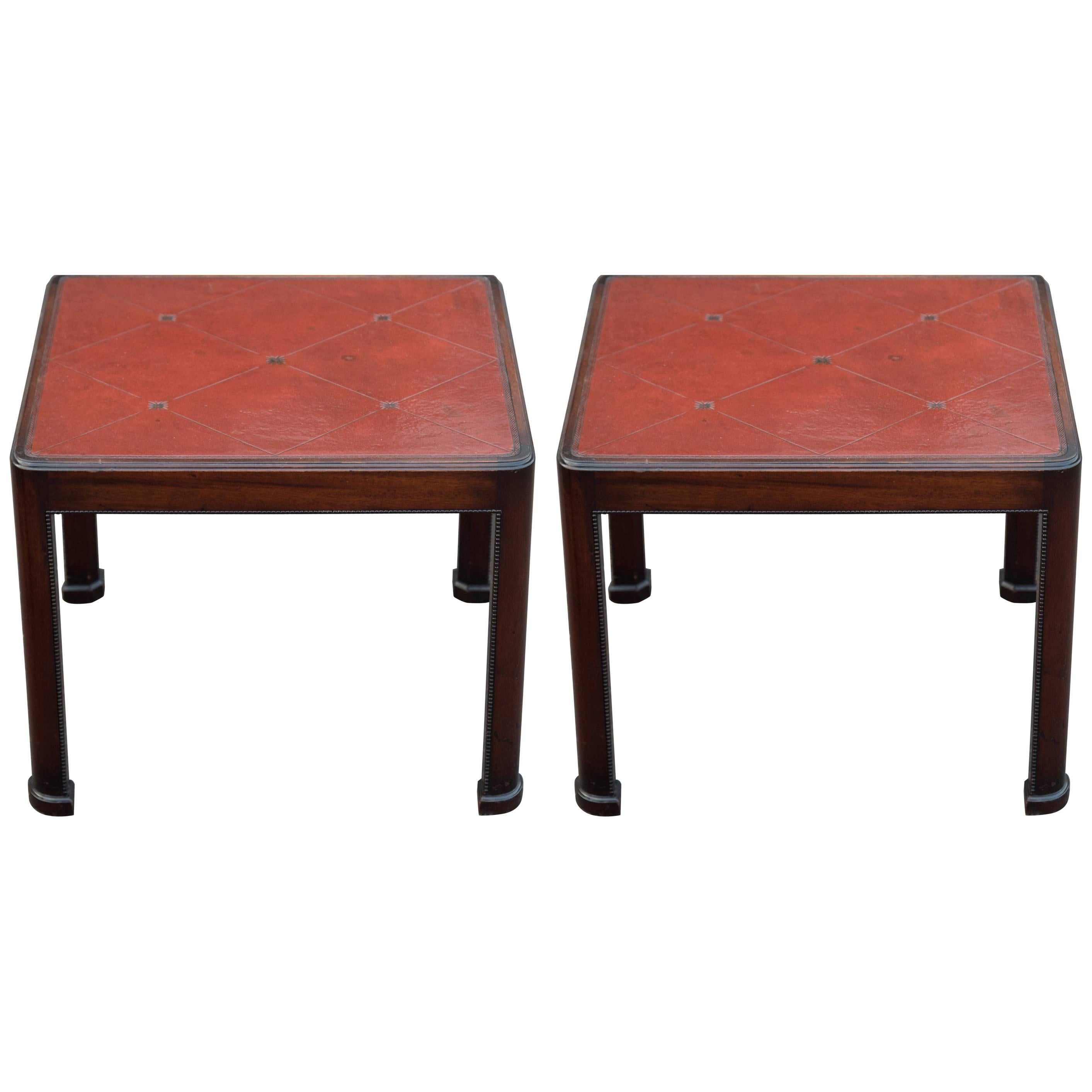 Stunning Pair of Tommi Parzinger for Charak Leather Top End Tables