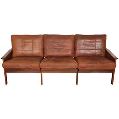 Danish Leather Sofa with Solid Rosewood Frame by Illum Wikkelso