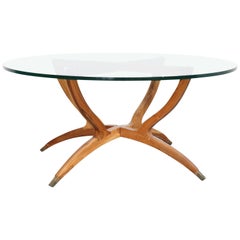 Mid-Century Modern Solid Walnut Spider Leg Glass Top Coffee Table