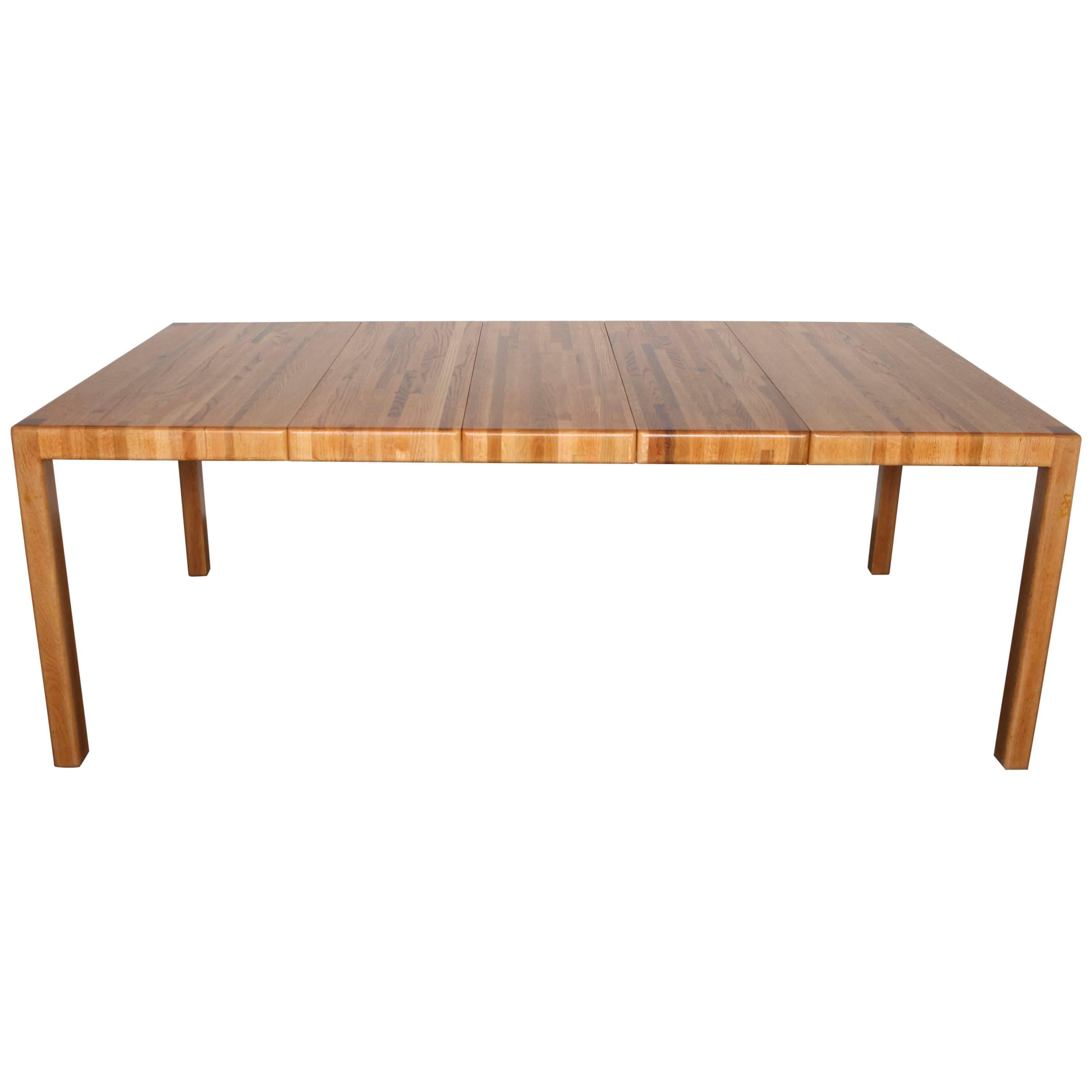 Solid Oak Parsons Dining Table with Three Extensions by Lou Hodges