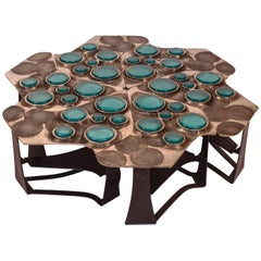 Tiberinus Coffee Table Cast Bronze Cast Glass Insert Steel Tessellation
