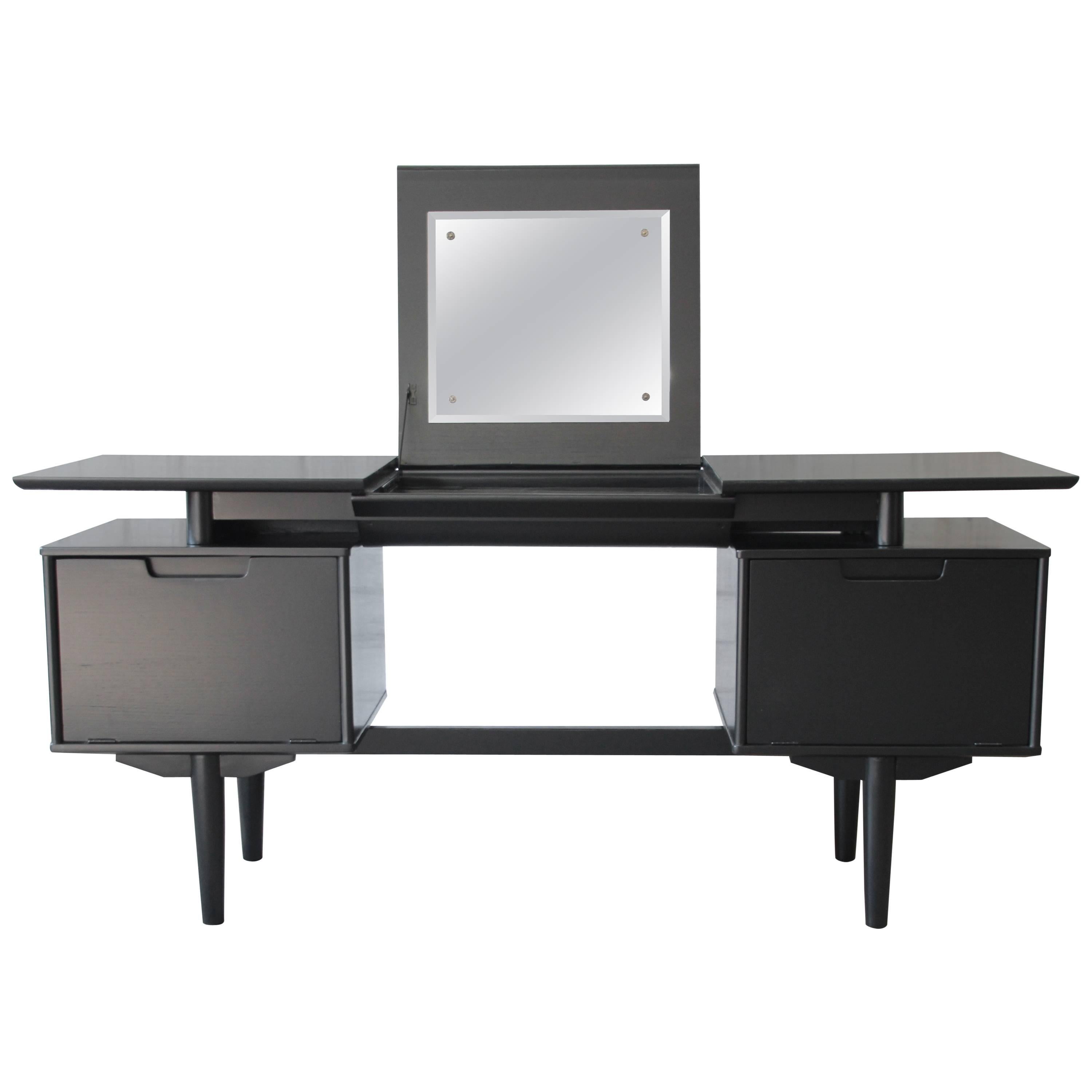 Milo Baughman for Drexel Mid-Century Modern Ebonized Floating Top Vanity Desk