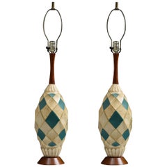 Vintage Jo-Wallis Ceramic and Walnut Table Lamps