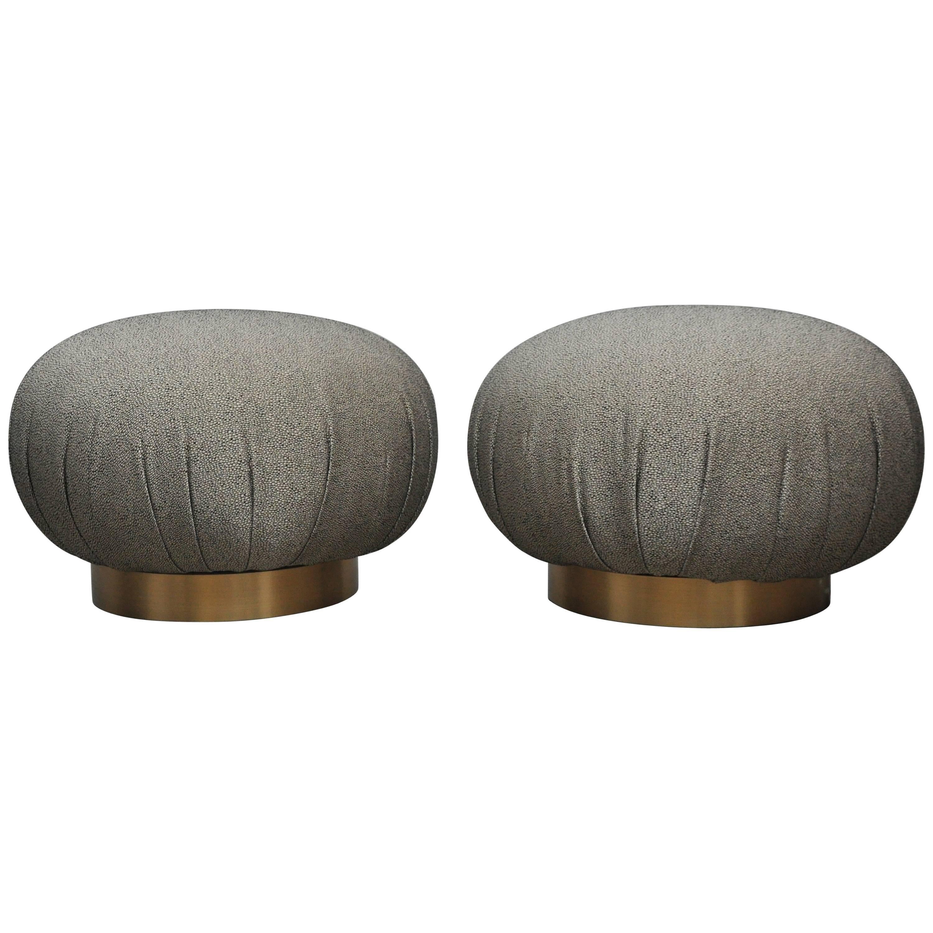 Pair of Adrian Pearsall Swivel Pouf Ottomans on Bronze Bases