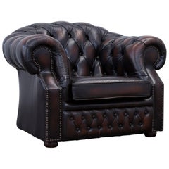 Chesterfield Armchair Leather Brown One Seat Couch Vintage Retro
