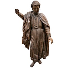 Seltene, lebensgroße geschnitzte Holzstatue des heiligen Joseph aus dem 18. Jahrhundert
