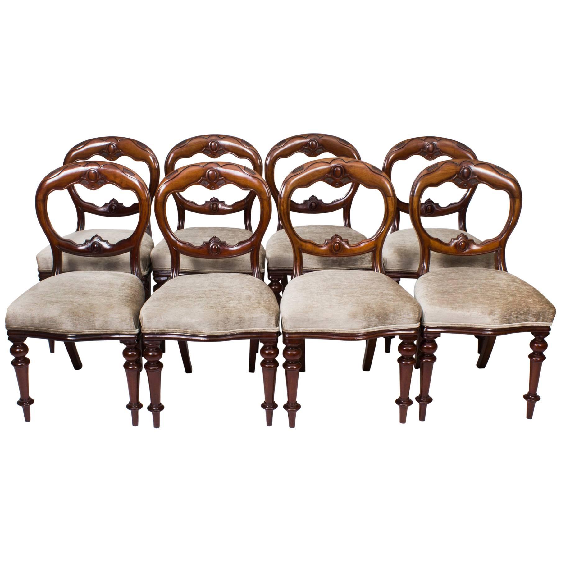 19th Century Set of Eight Victorian Balloon Back Mahogany Dining Chairs