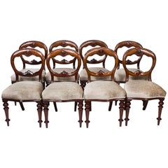 Antique 19th Century Set of Eight Victorian Balloon Back Mahogany Dining Chairs