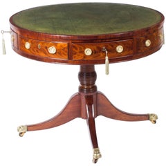 Antique George III Flame Mahogany Drum Table, circa 1800