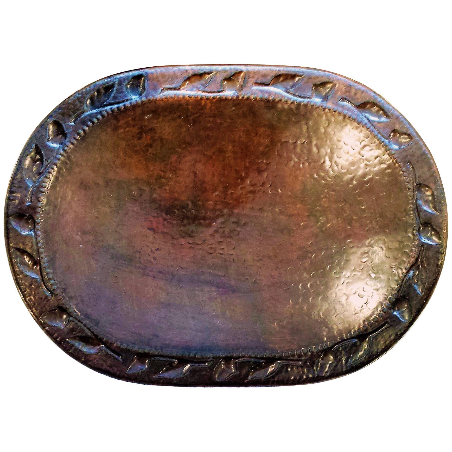 Arts & Crafts Copper Tray with Repousse work by John Pearson For Sale