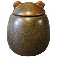 Ceramic Lidded Jar with Dark Brown Glaze by Erik Rahr for Saxbo