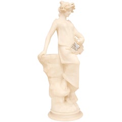 Italian Carved Alabaster Art Nouveau Statue of a Muse Holding a Lyre by Luchini