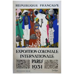 Rare Lithographic Poster by De La Mézière for the 1931 Paris Colonial Exhibition